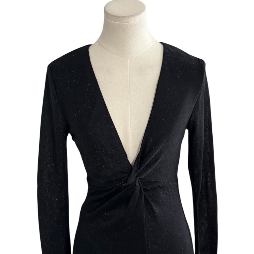 PRINCESS POLLY Black Jai Mini Dress Sparkleā BodyCon Party Size 6 V Neck Wedding - Picture 6 of 12